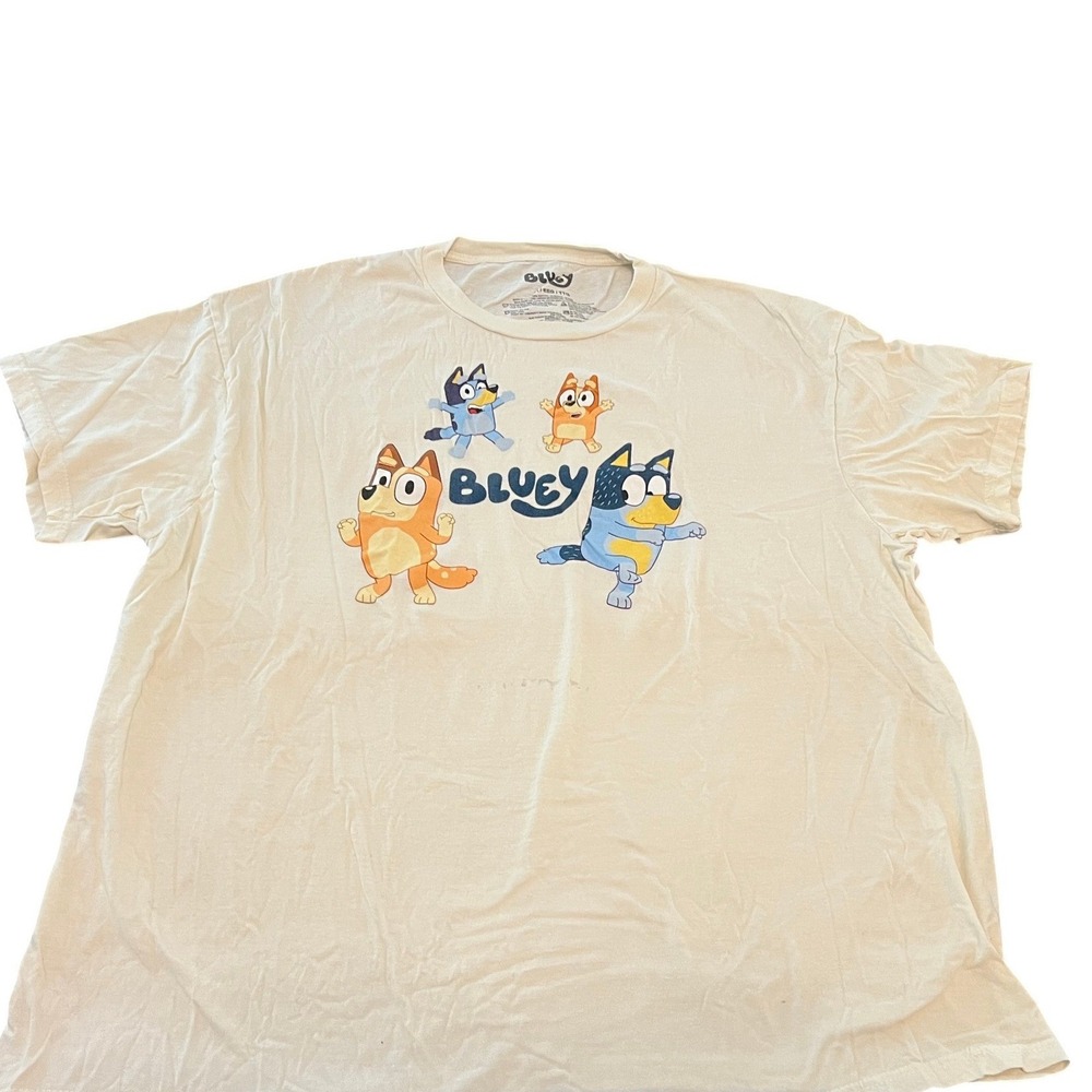 Bluey Kids Graphic T-Shirt Cream Short Sleeve Cotton Tee Size 2XL 2X 3672